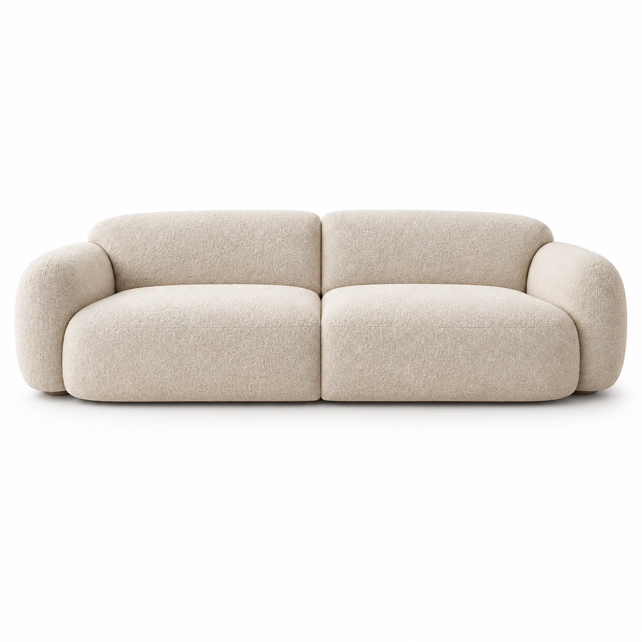 Ivory curved bouclé sofa from the example room render — AI illustration